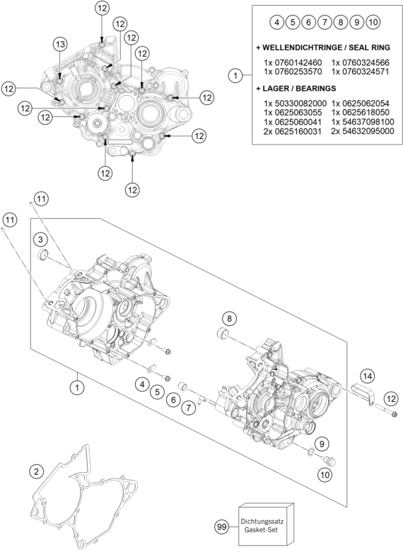 Sprängskiss: Engine Case – KTM 125 SX 2020