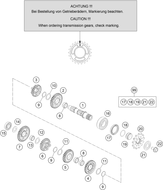 Sprängskiss: Transmission II - Countershaft – KTM 150 SX 2022