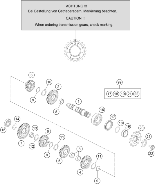 Sprängskiss: Transmission II - Countershaft – KTM 150 EXC TPI 2020