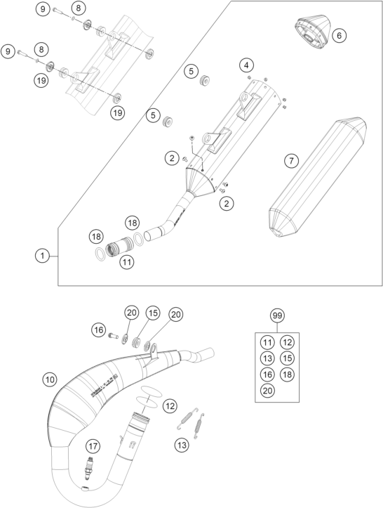 Sprängskiss: Exhaust System – KTM 150 EXC TPI 2020