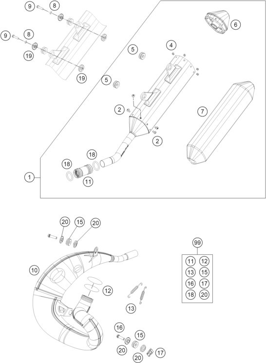 Sprängskiss: Exhaust System – KTM 150 XC-W TPI 2020