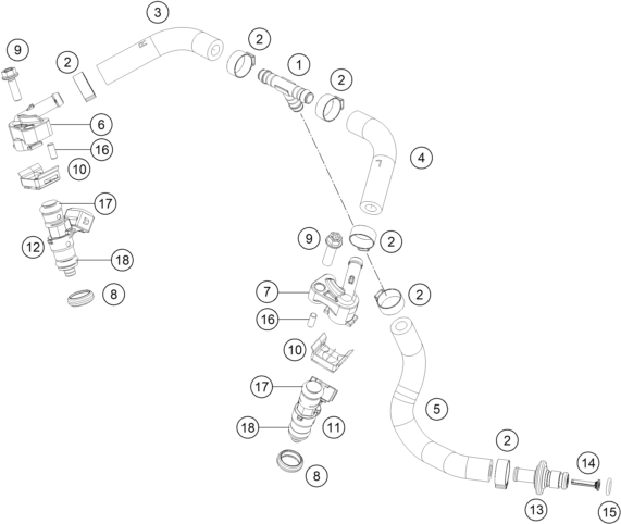 Sprängskiss: Fuel Distributor – KTM 150 EXC TPI 2020