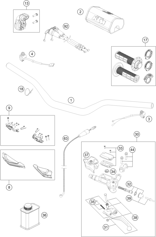 Sprängskiss: Handlebar, Controls – KTM 250 XC TPI 2022