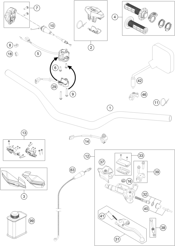 Sprängskiss: Handlebar, Controls – KTM 300 EXC CKD 2020