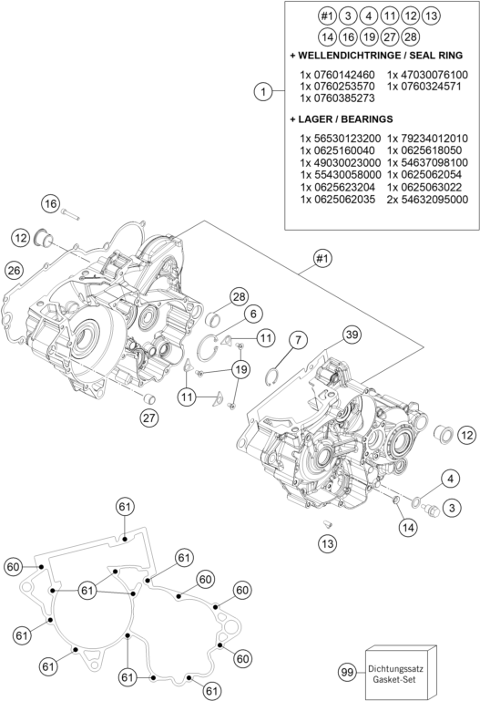 Sprängskiss: Engine Case – KTM 250 EXC TPI 2020