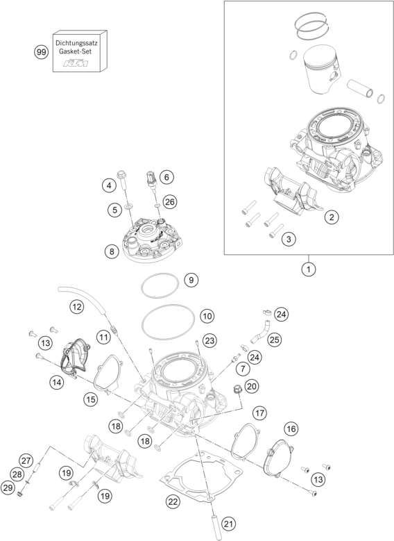 Sprängskiss: Cylinder, Cylinder Head – KTM 250 EXC TPI 2022