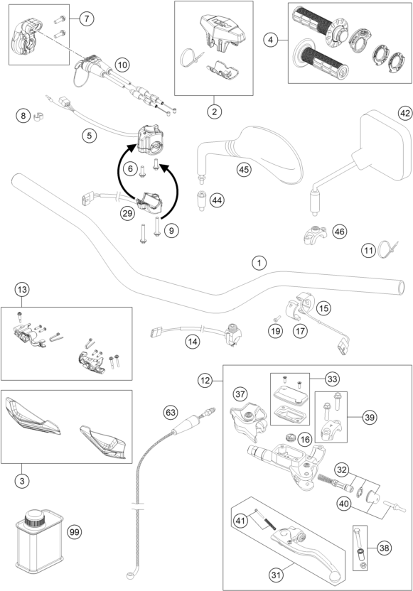 Sprängskiss: Handlebar, Controls – KTM 250 EXC TPI 2022