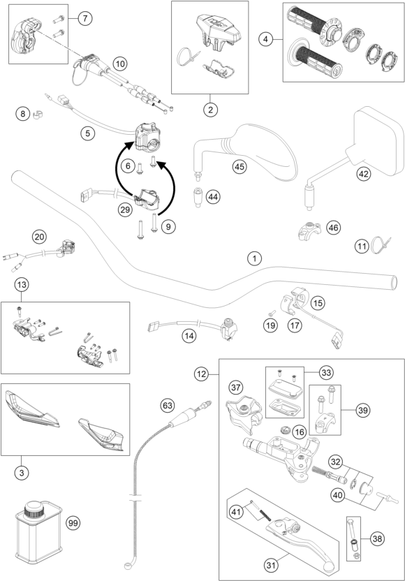 Sprängskiss: Handlebar, Controls – KTM 250 EXC SIX DAYS 2023