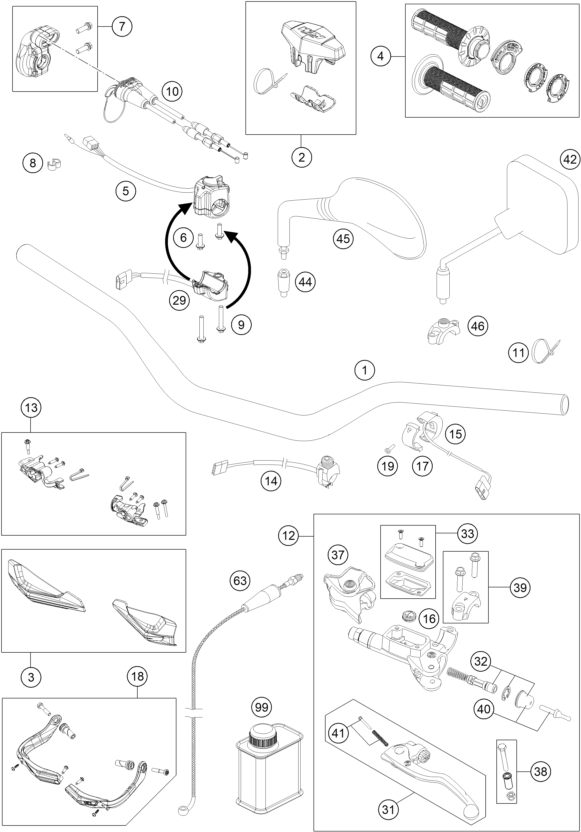 Sprängskiss: Handlebar, Controls – KTM 300 EXC ERZBERGRODEO 2023