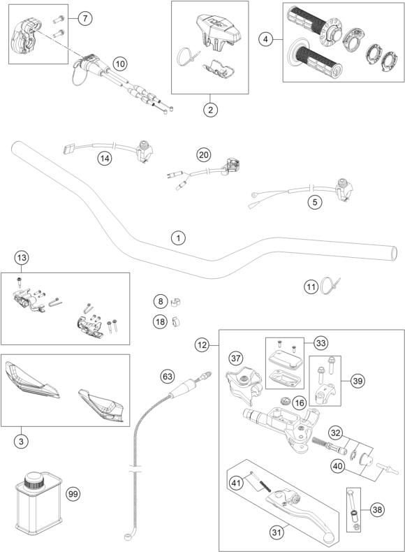 Sprängskiss: Handlebar, Controls – KTM 300 XC-W Six Days TPI 2020