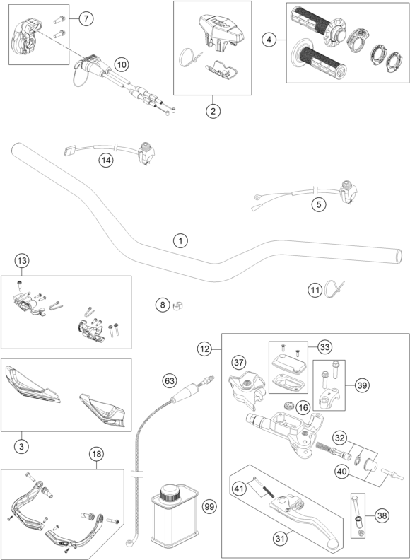 Sprängskiss: Handlebar, Controls – KTM 300 XC-W TPI ERZBERGRODEO 2020