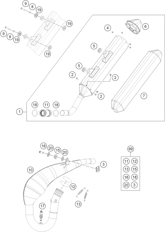 Sprängskiss: Exhaust System – KTM 250 EXC TPI 2022