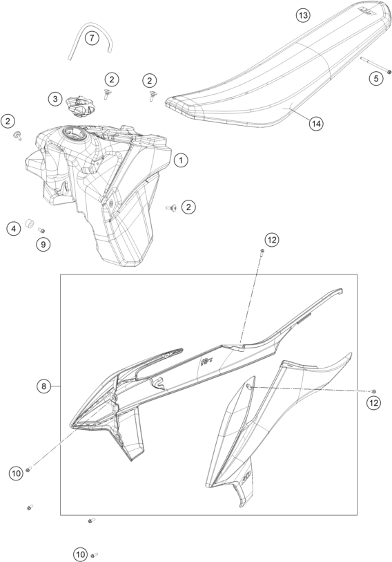 Sprängskiss: Tank, Seat – KTM 250 EXC TPI 2022