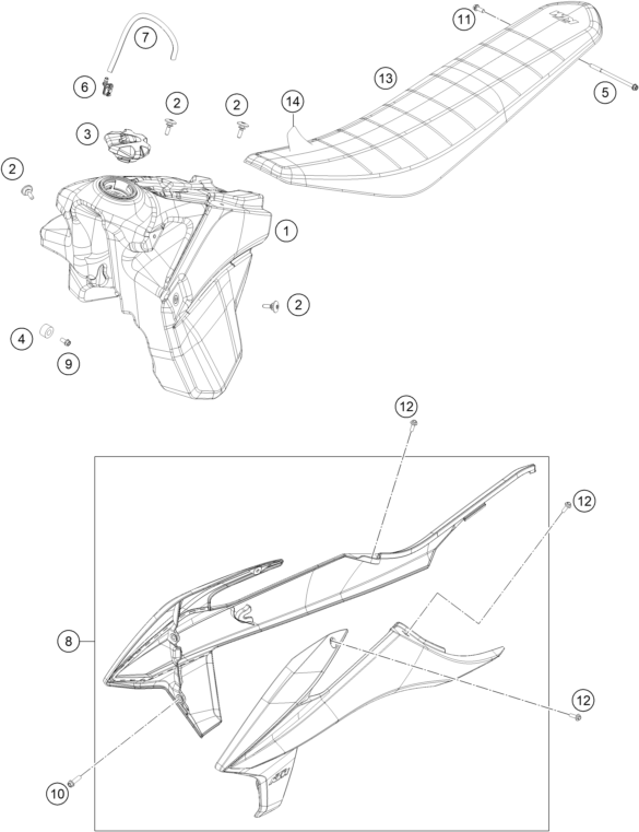 Sprängskiss: Tank, Seat – KTM 250 XC TPI 2022