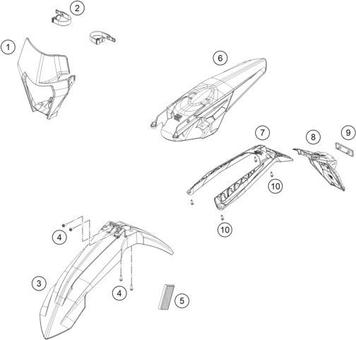 Sprängskiss: Mask, Fenders – KTM 250 EXC TPI 2022
