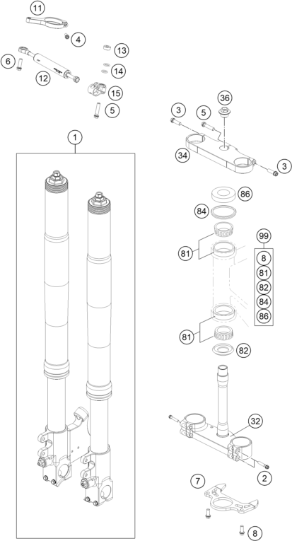 Sprängskiss: Front Fork, Triple Clamp – KTM RC4 R 2020