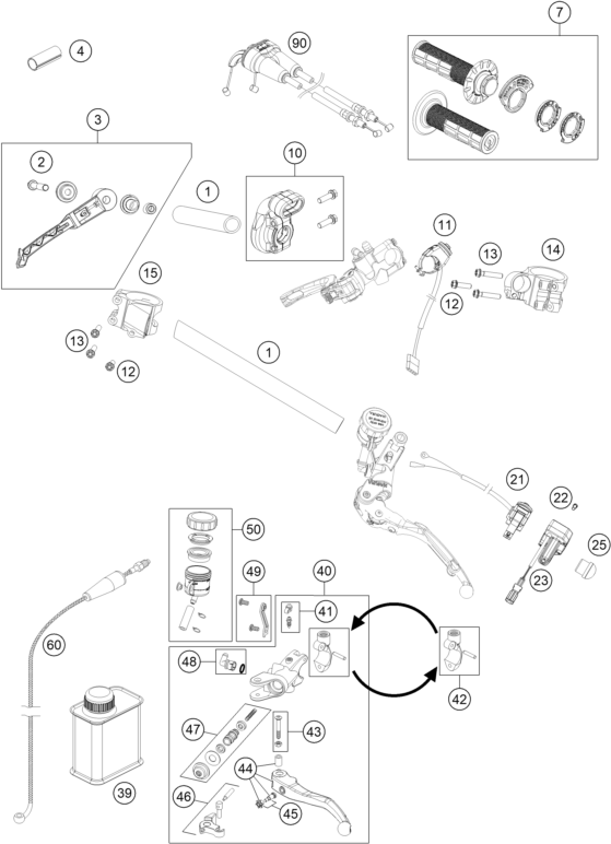 Sprängskiss: Handlebar, Controls – KTM RC4 R 2020