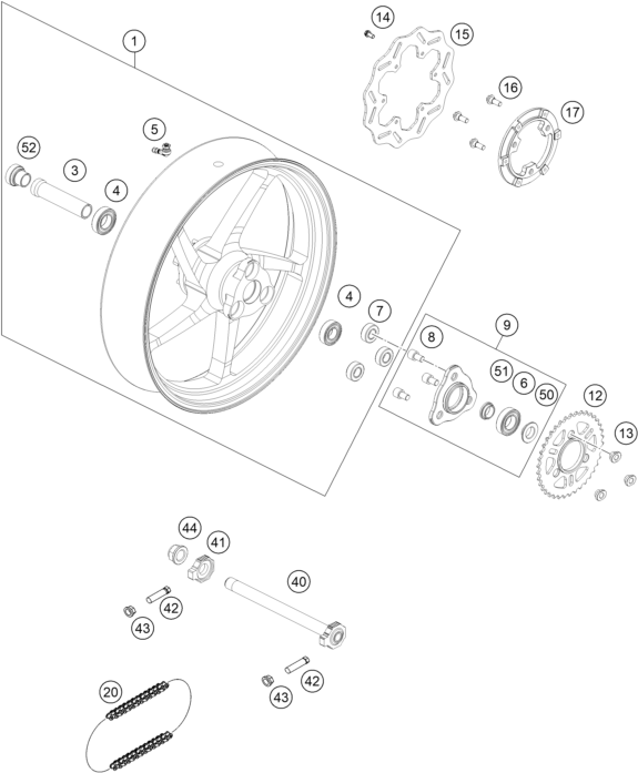 Sprängskiss: Rear Wheel – KTM RC4 R 2020