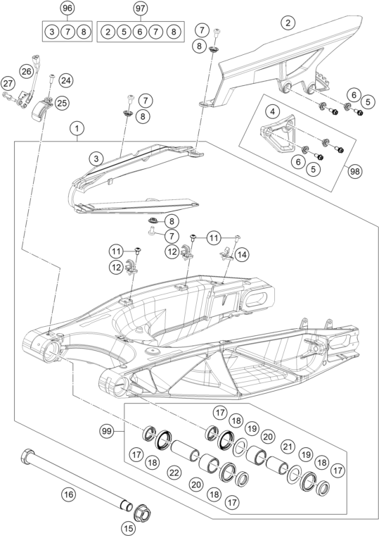 Sprängskiss: Swing Arm – KTM 1290 Super Adventure S, orange 2020
