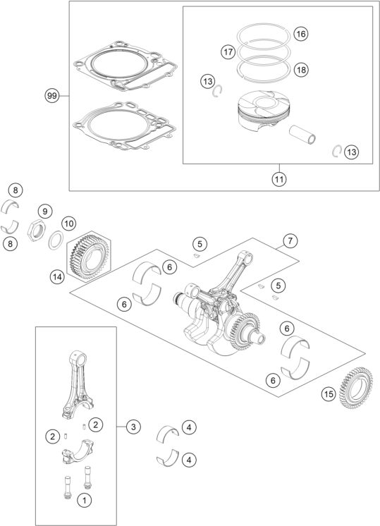 Sprängskiss: Crankshaft, Piston – KTM KTMR2R 1290 S ADVENTURE S, grey 2023