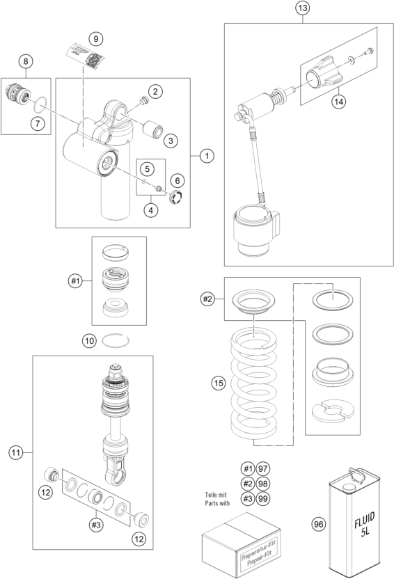 Sprängskiss: Shock Absorber Disassembled – KTM KTMR2R 1290 SUPER DUKE R, orange 2023