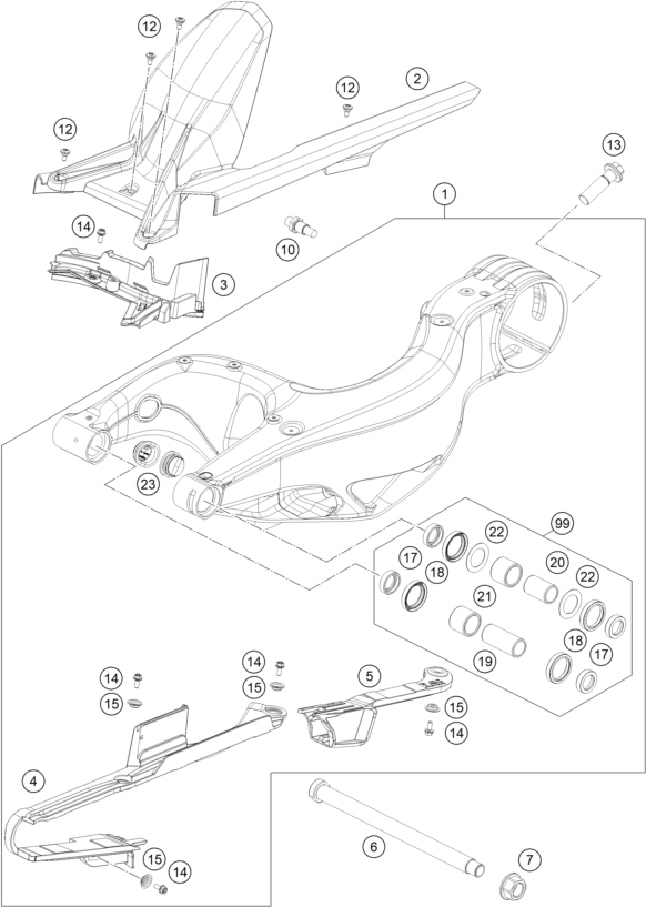 Sprängskiss: Swing Arm – KTM 1390 SUPER DUKE RR 2026