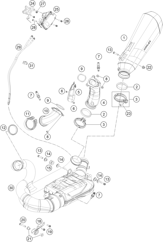 Sprängskiss: Exhaust System – KTM 1290 Super Duke R, black EU5 KR 2020