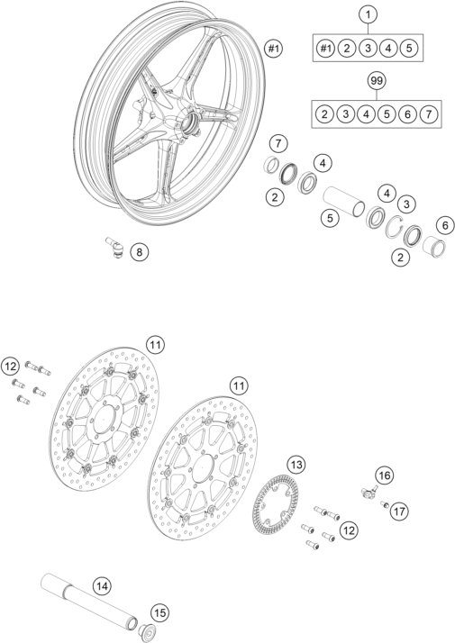 Sprängskiss: Front Wheel – KTM 1290 SUPER DUKE GT, orange 2022