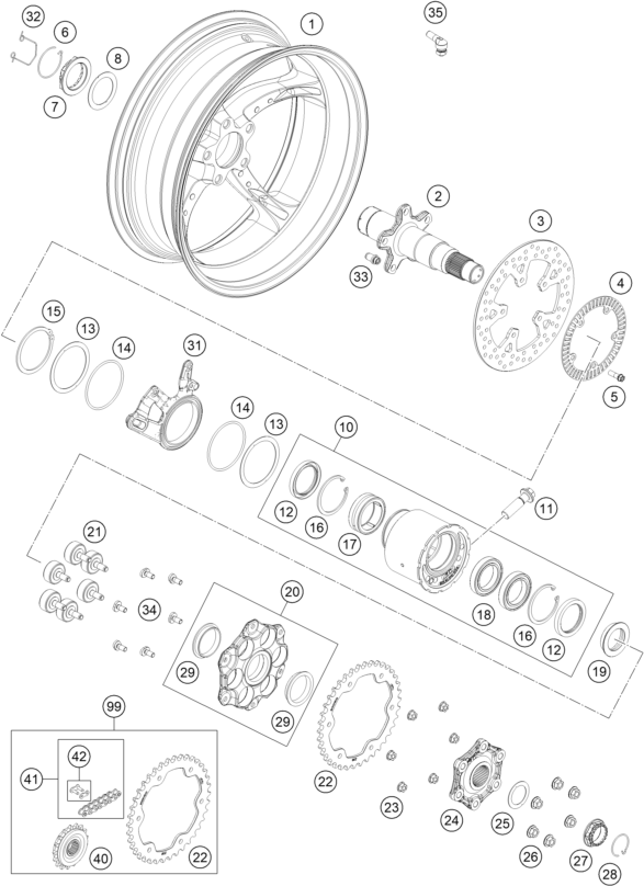Sprängskiss: Rear Wheel – KTM 1290 SUPER DUKE GT, orange 2022