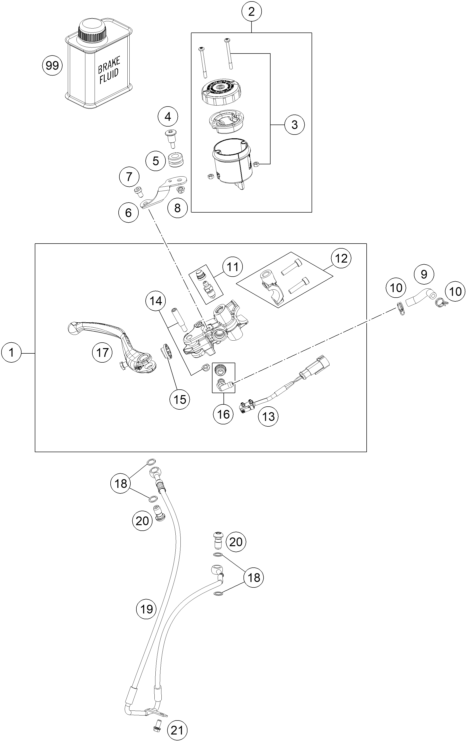 Sprängskiss: Front Brake Control – KTM KTMR2R 1290 SUPER DUKE R, orange 2023