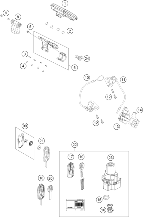Sprängskiss: Instruments / Lock System – KTM KTMR2R 1290 SUPER DUKE R, orange 2023