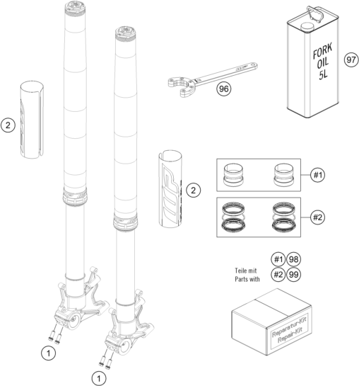 Sprängskiss: Front Fork Disassembled – KTM 790 Adventure R Rally 2020