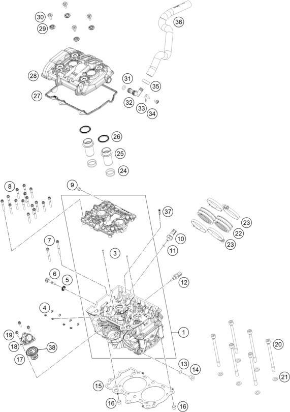 Sprängskiss: Cylinder Head – KTM 790 Duke, orange 2020