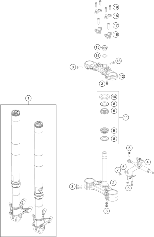 Sprängskiss: Front Fork, Triple Clamp – KTM 890 DUKE R 2023