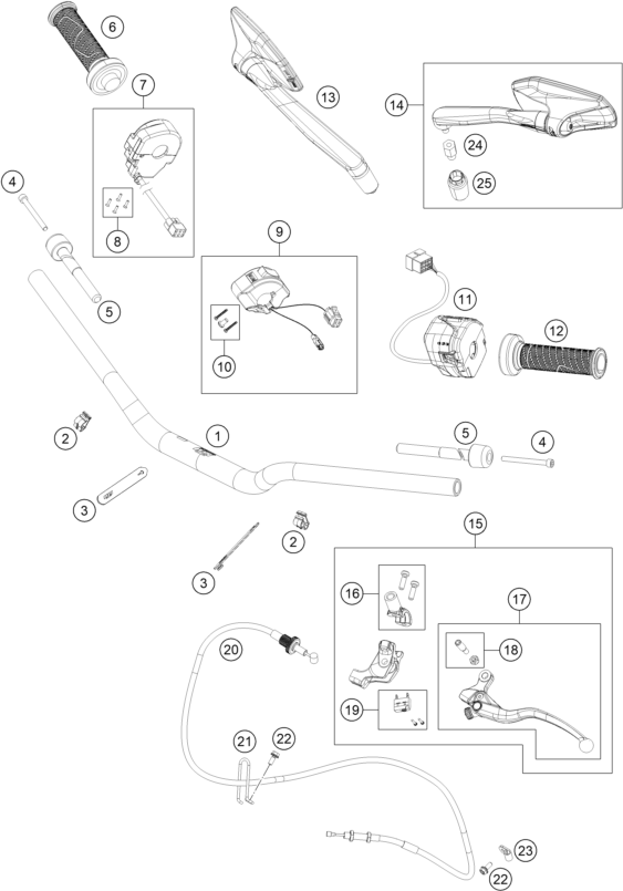 Sprängskiss: Handlebar, Controls – KTM 890 DUKE R 2023