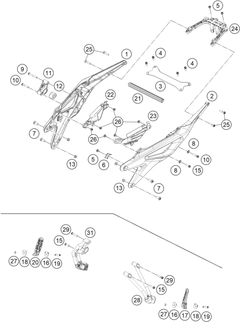 Sprängskiss: Subframe – KTM 890 DUKE R 2023