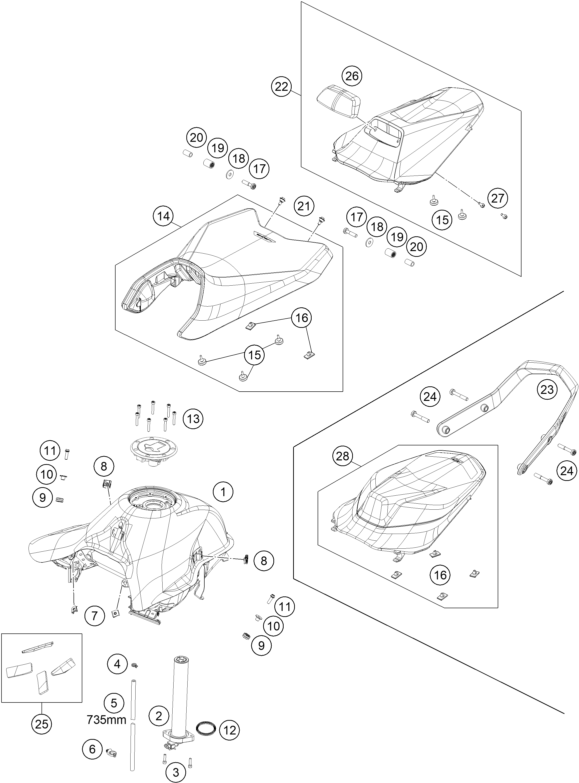 Sprängskiss: Tank, Seat – KTM 890 DUKE R 2023