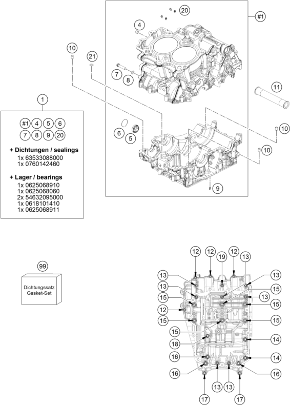 Sprängskiss: Engine Case – KTM 890 SMT 2026