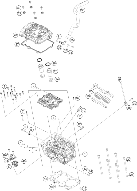 Sprängskiss: Cylinder Head – KTM 890 DUKE GP, orange 2022