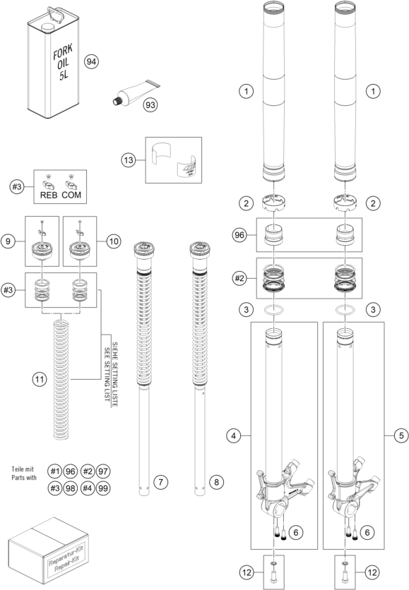 Sprängskiss: Front Fork Disassembled – KTM 890 DUKE R 2023