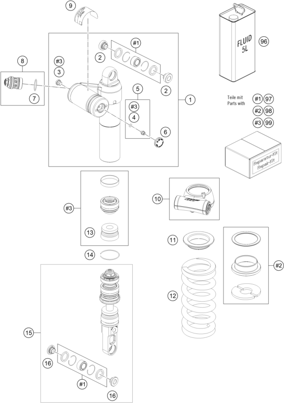 Sprängskiss: Shock Absorber Disassembled – KTM 890 DUKE R 2023