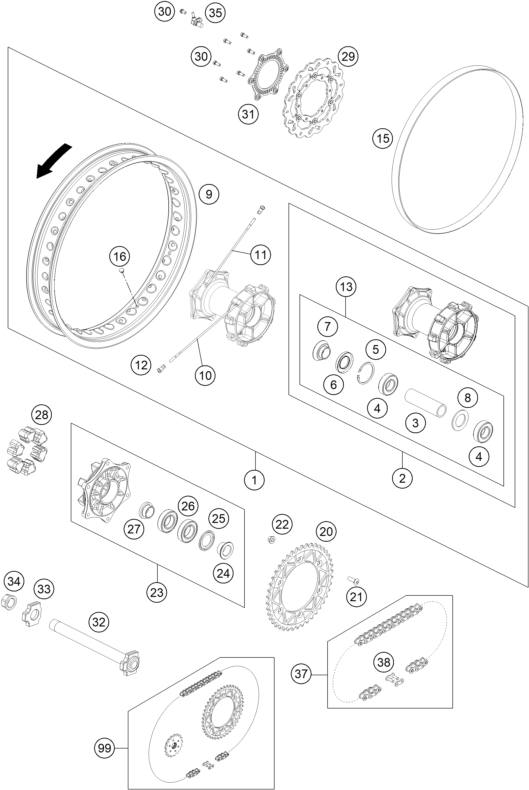 Sprängskiss: Rear Wheel – KTM 690 ENDURO R 2 2026