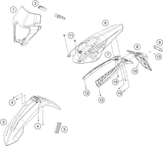 Sprängskiss: Mask, Fenders – KTM 250 EXC SIX DAYS 2023
