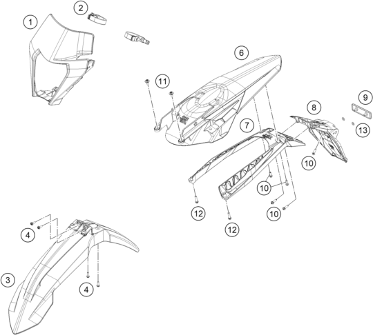 Sprängskiss: Mask, Fenders – KTM 250 EXC-F CKD 2020