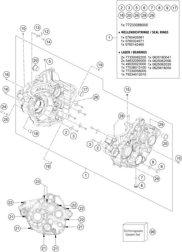Sprängskiss: Engine Case – KTM 250 EXC-F Six Days 2020