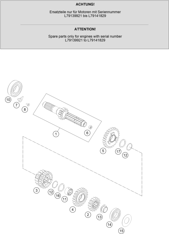 Sprängskiss: Transmission I - Main Shaft – KTM 250 EXC-F Six Days 2020
