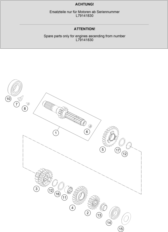 Sprängskiss: Transmission I - Main Shaft – KTM 250 EXC-F Six Days 2020
