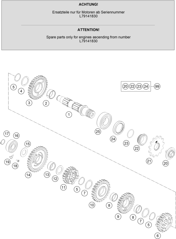 Sprängskiss: Transmission II - Countershaft – KTM 250 EXC-F Six Days 2020
