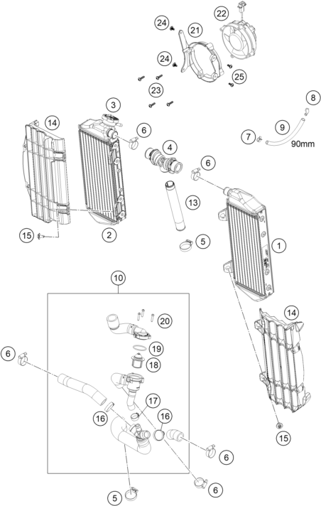 Sprängskiss: Cooling System – KTM 250 EXC-F Six Days 2020