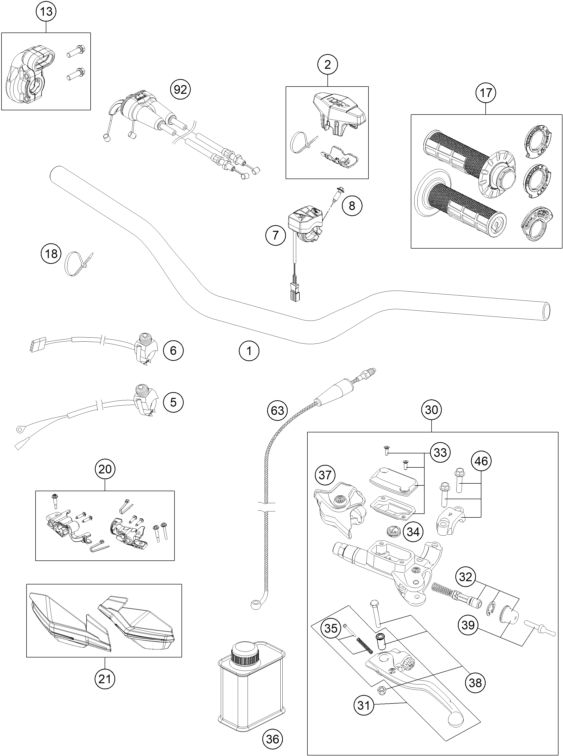 Sprängskiss: Handlebar, Controls – KTM 350 XCF-W 2020